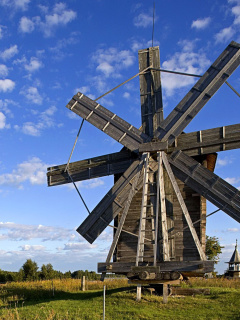 Das Kizhi Island with wooden Windmill Wallpaper 240x320
