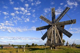 Kizhi Island with wooden Windmill sfondi gratuiti per cellulari Android, iPhone, iPad e desktop
