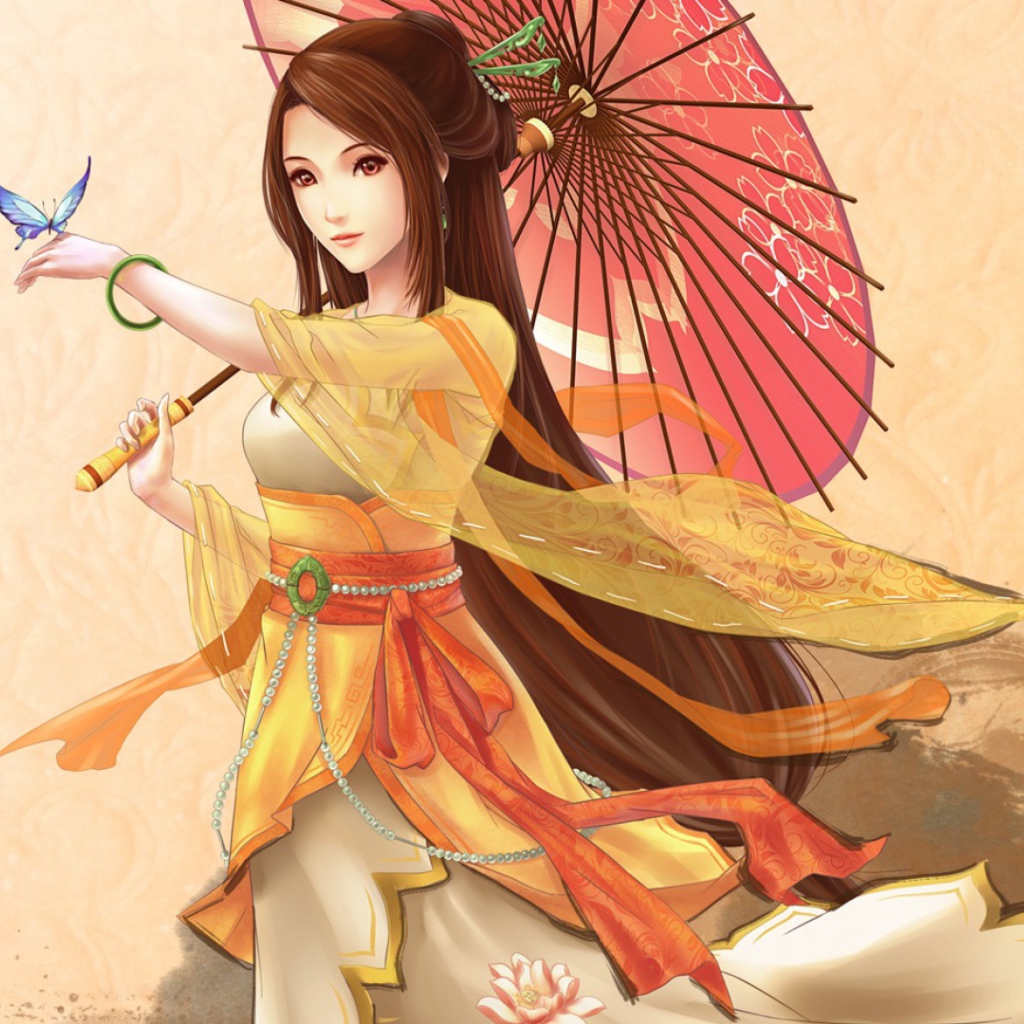 Japanese Woman & Butterfly wallpaper 1024x1024
