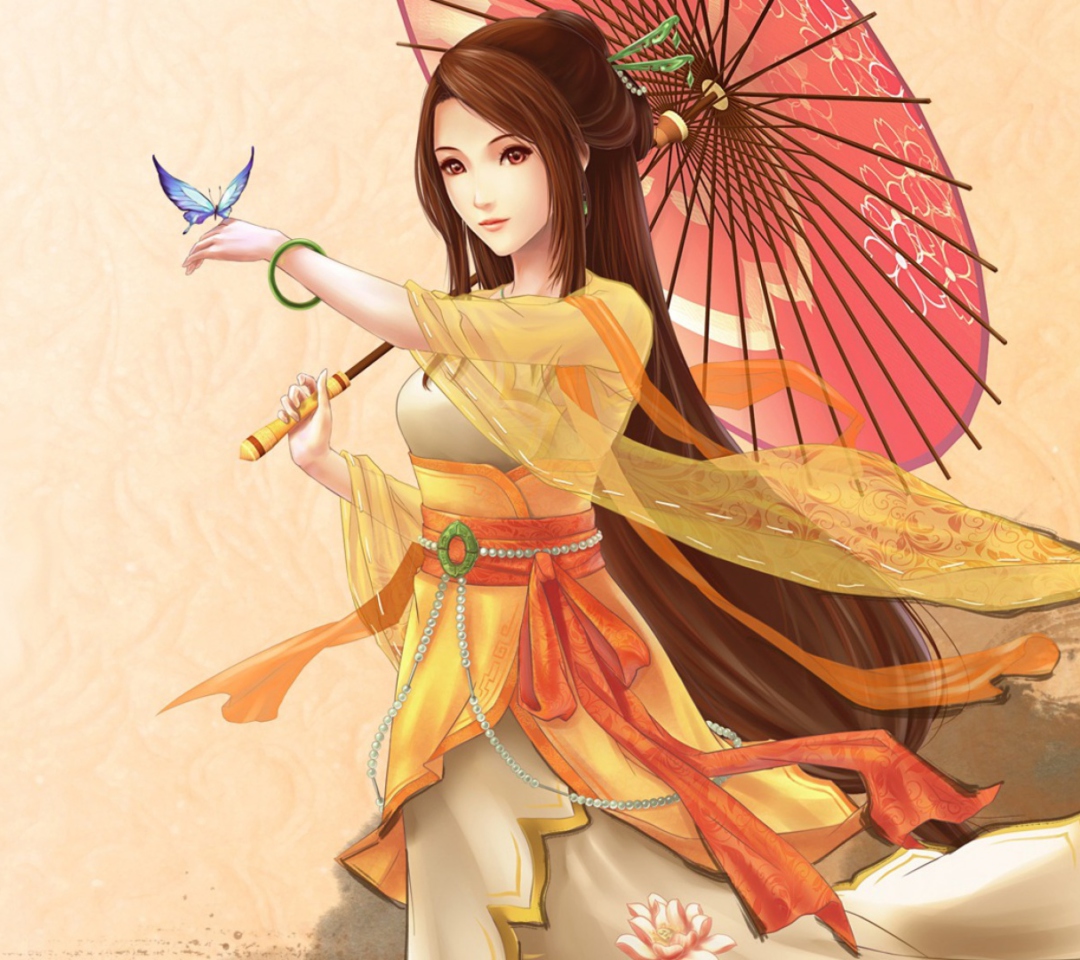 Обои Japanese Woman & Butterfly 1080x960