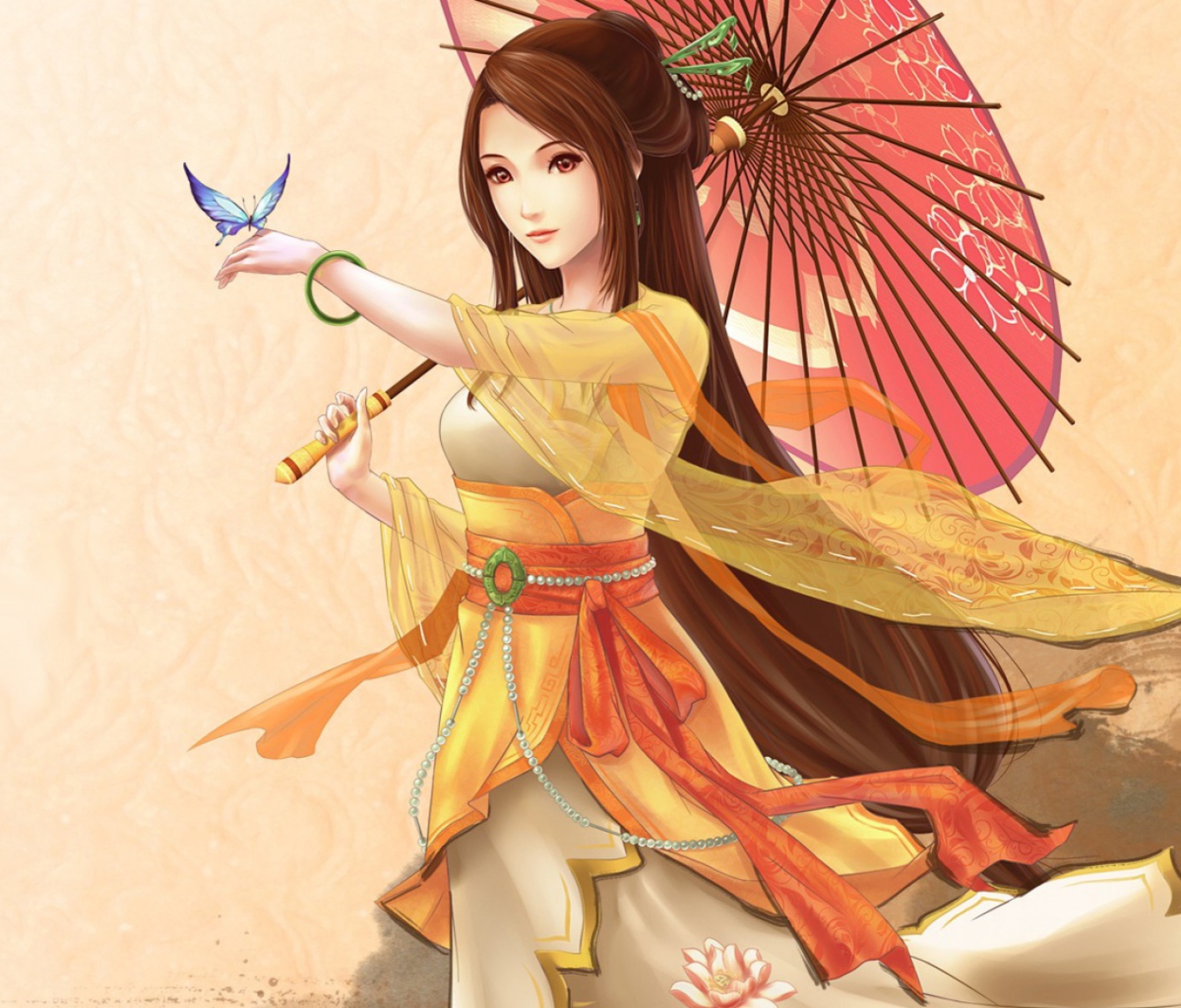 Обои Japanese Woman & Butterfly 1200x1024