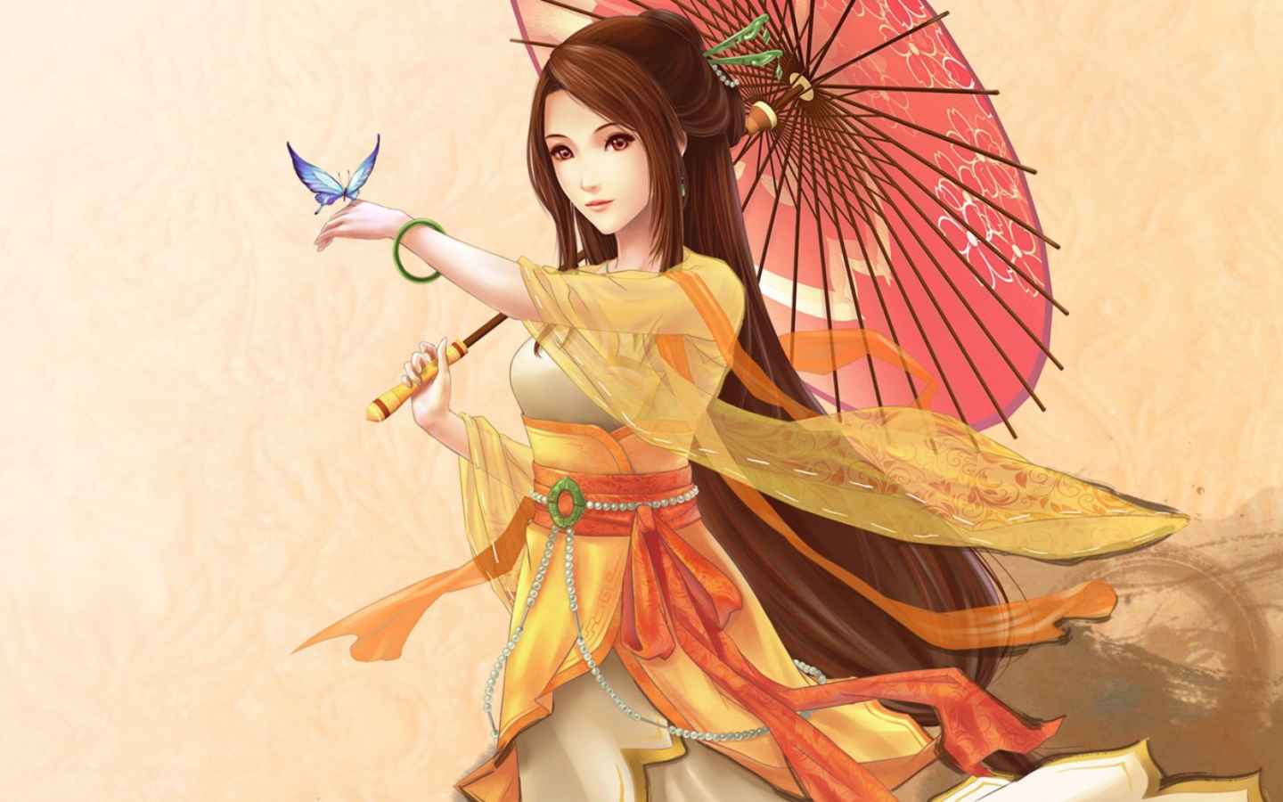Das Japanese Woman & Butterfly Wallpaper 1440x900