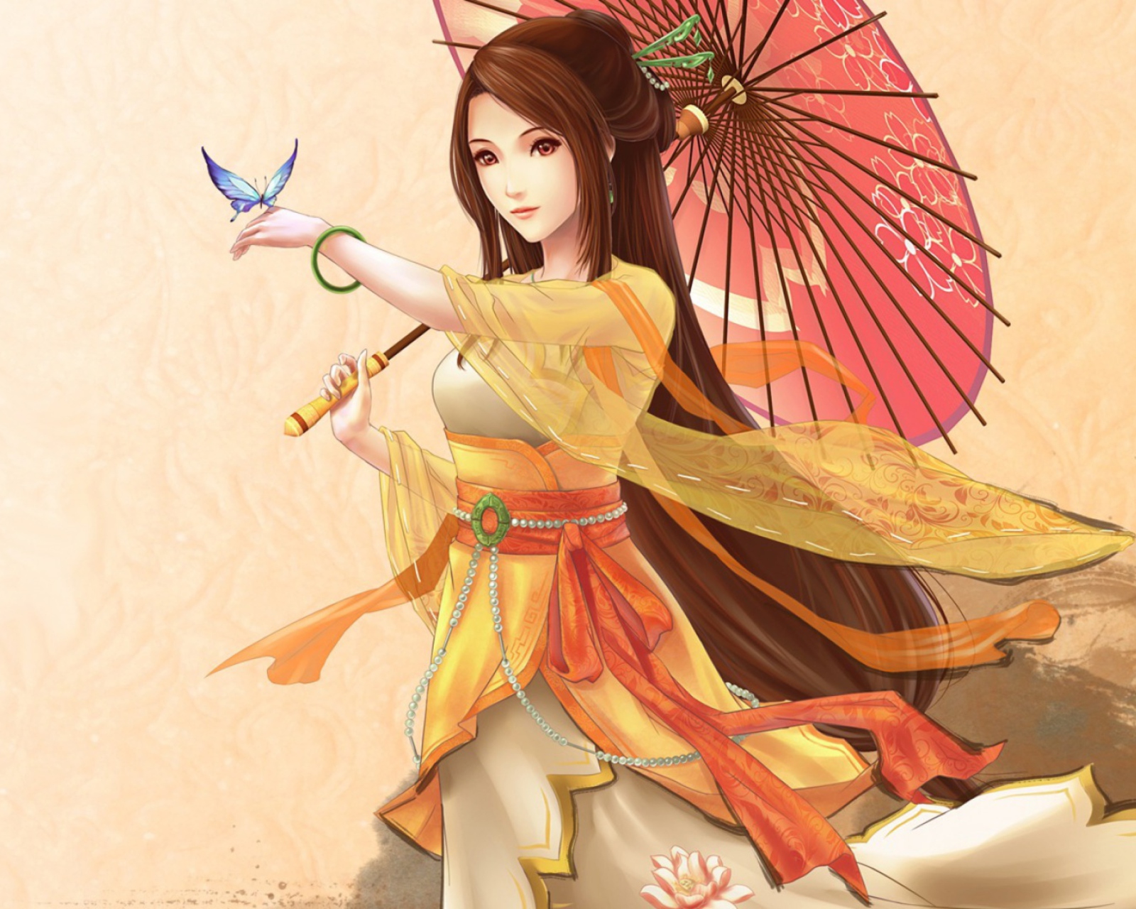 Fondo de pantalla Japanese Woman & Butterfly 1600x1280