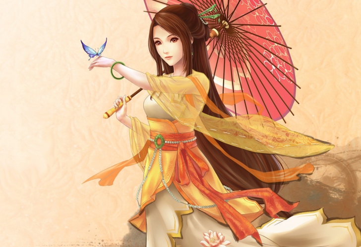 Обои Japanese Woman & Butterfly