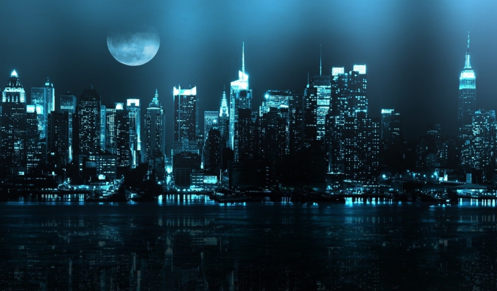 Das City In Moonlight Wallpaper 1024x600