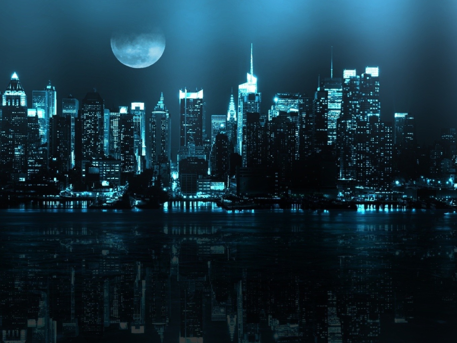 Das City In Moonlight Wallpaper 1600x1200