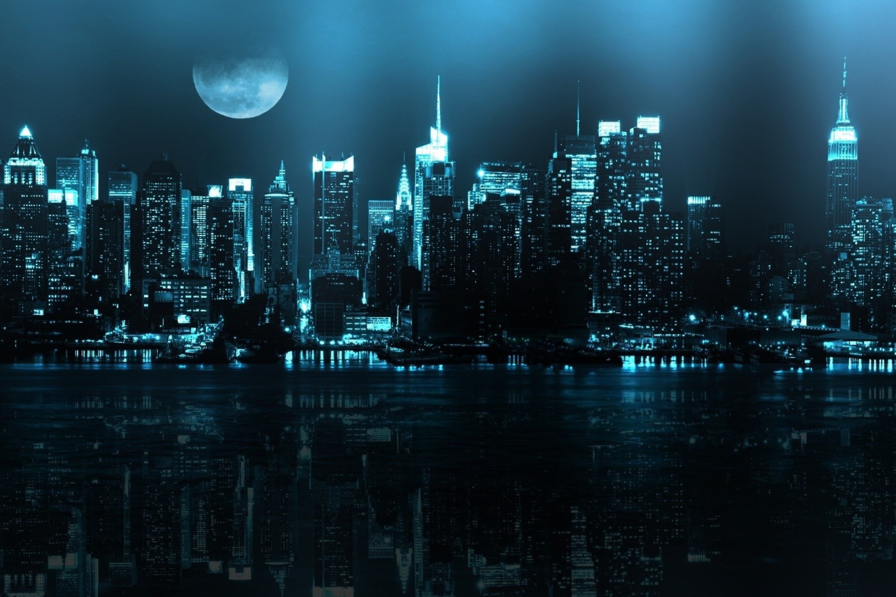 Das City In Moonlight Wallpaper 2880x1920