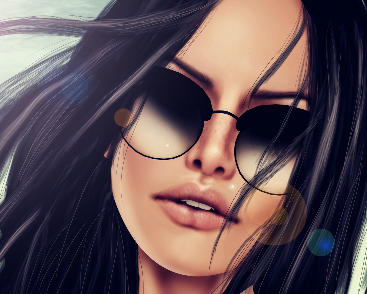 Das 3D Girl's Face In Sunglasses Wallpaper 1280x1024