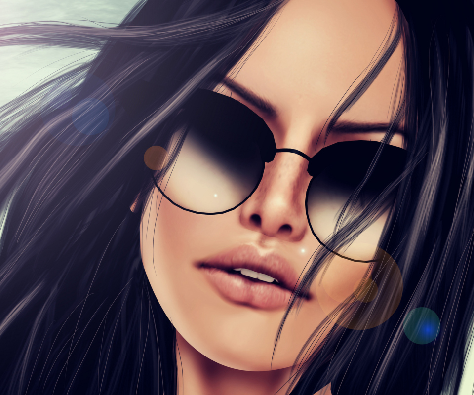 Das 3D Girl's Face In Sunglasses Wallpaper 960x800