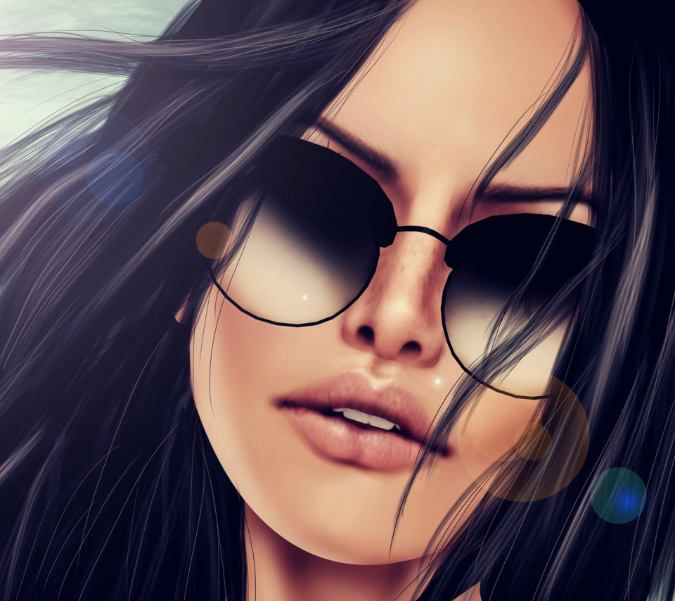 Обои 3D Girl's Face In Sunglasses 960x854