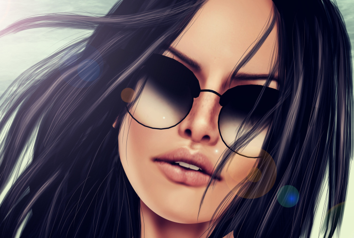 Обои 3D Girl's Face In Sunglasses