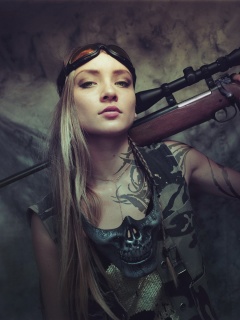 Fondo de pantalla Soldier girl with a sniper rifle 240x320