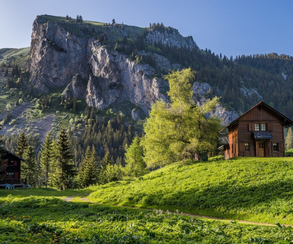 Fondo de pantalla Green House in Swiss Alps 960x800