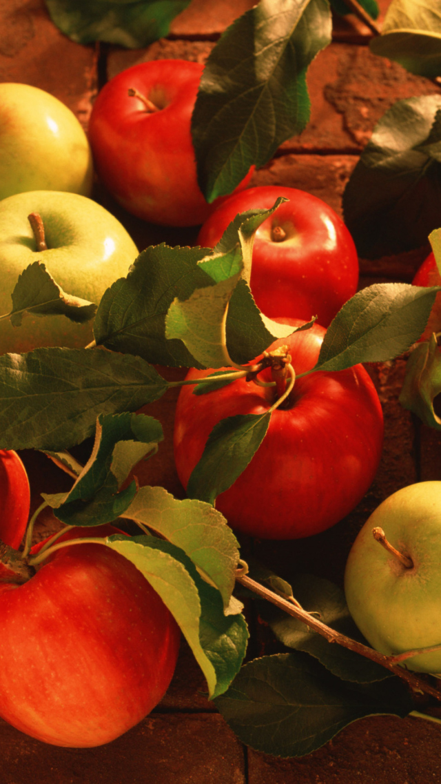 Sfondi Apples And Juicy Leaves 640x1136