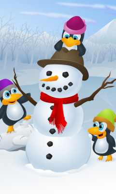 Snowman and Penguin wallpaper 240x400