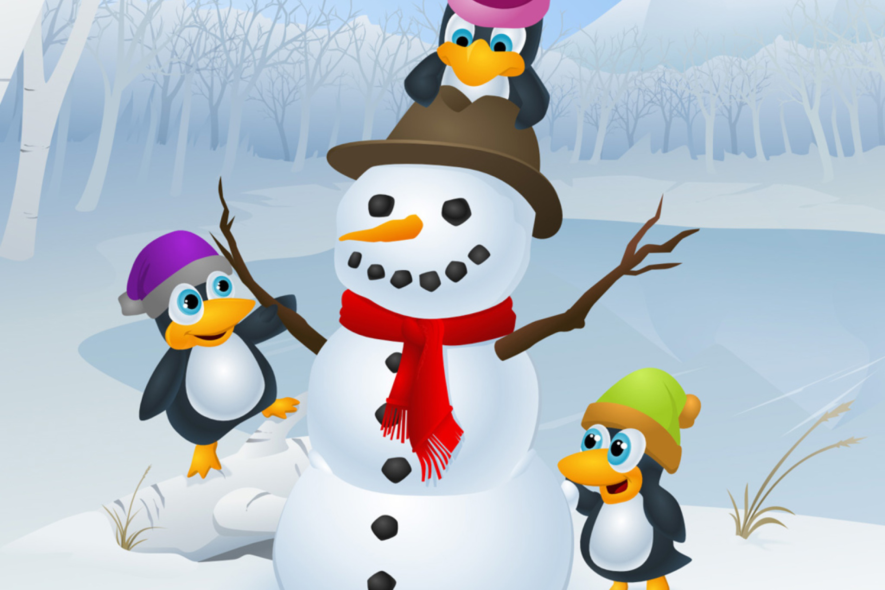 Fondo de pantalla Snowman and Penguin 2880x1920