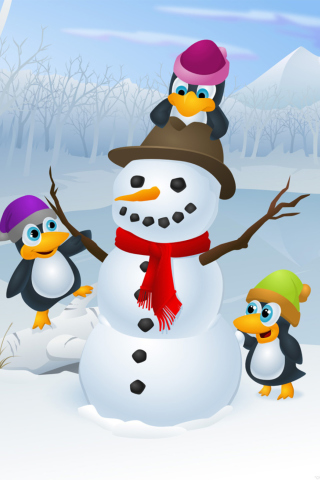 Snowman and Penguin wallpaper 320x480
