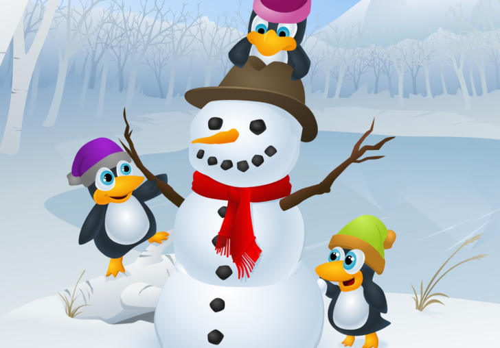 Обои Snowman and Penguin