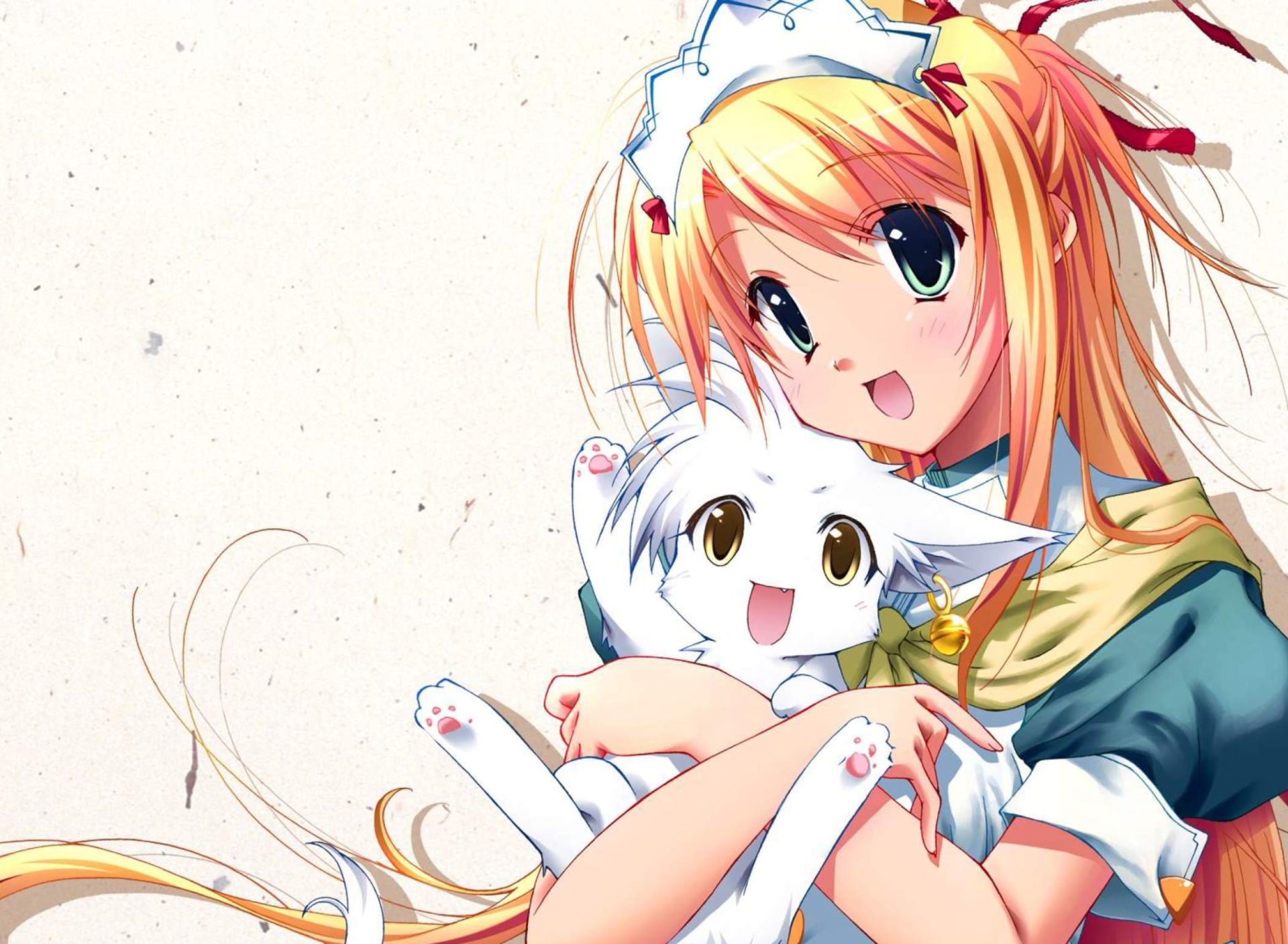 Das Girl Holding Kitty - Bukatsu Kikaku Wallpaper 1920x1408