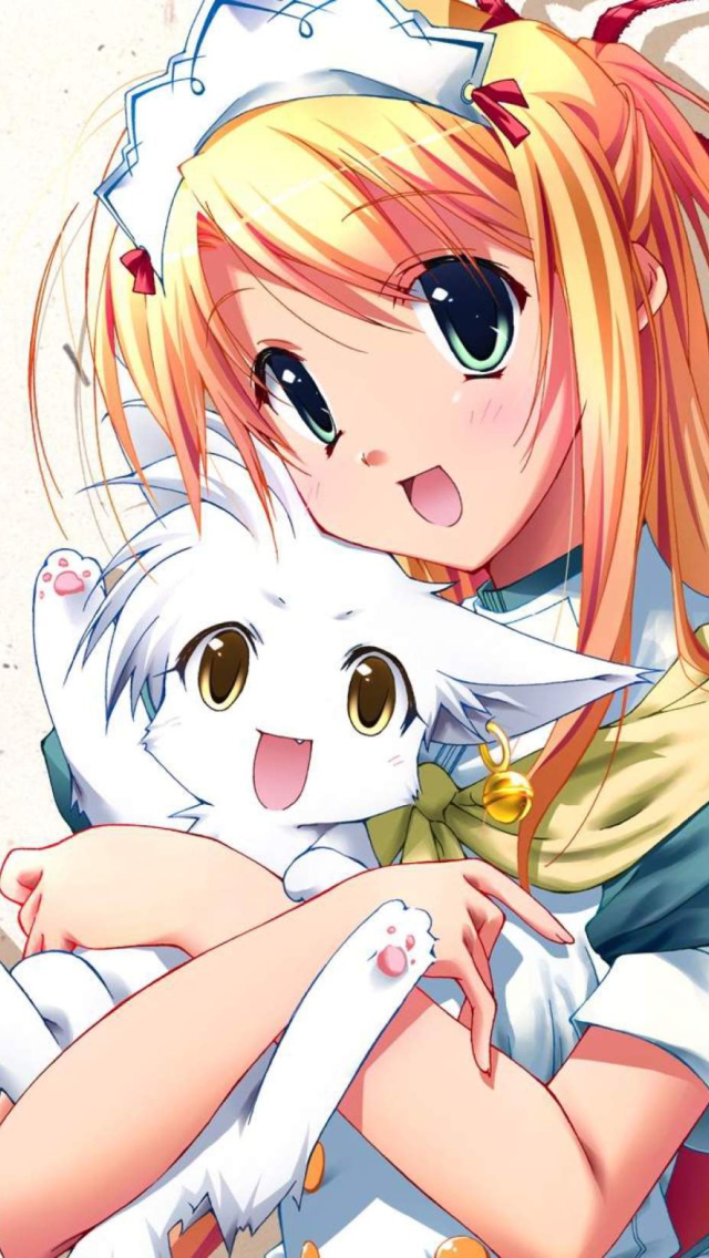 Fondo de pantalla Girl Holding Kitty - Bukatsu Kikaku 640x1136