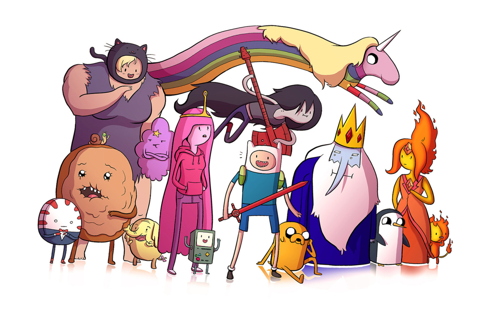 Das Adventure time, finn the human, jake the dog, princess bubblegum, lady rainicorn, the ice king Wallpaper 1920x1200