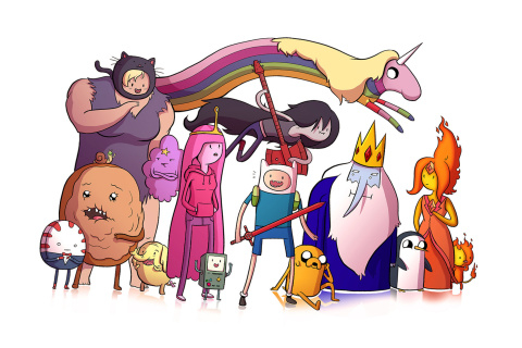 Screenshot №1 pro téma Adventure time, finn the human, jake the dog, princess bubblegum, lady rainicorn, the ice king 480x320