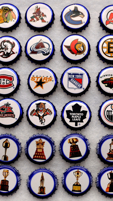 Обои Bottle caps with NHL Teams Logo 360x640