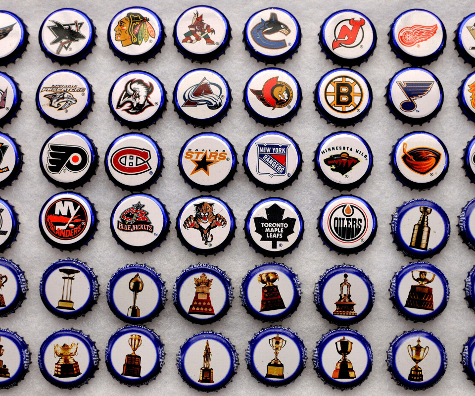 Fondo de pantalla Bottle caps with NHL Teams Logo 960x800