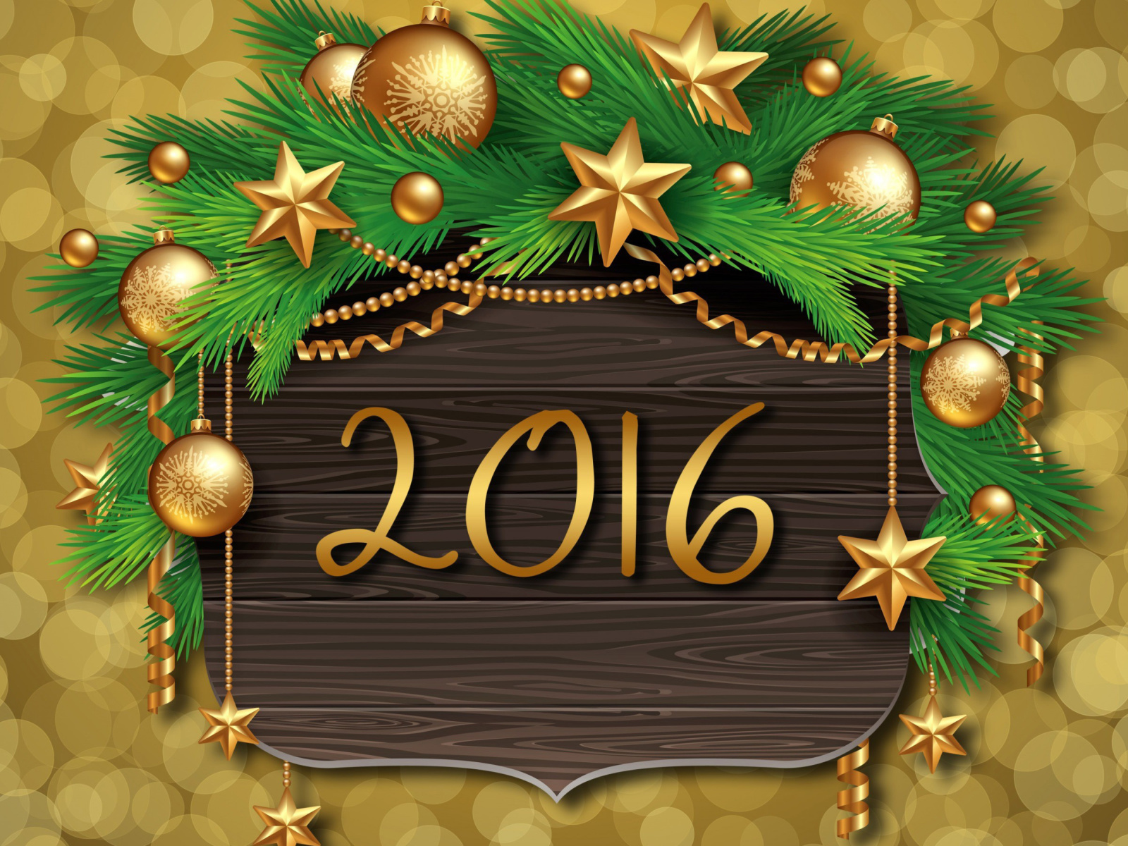 Обои Happy New Year 2016 Golden Style 1600x1200