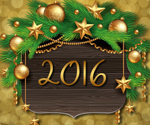 Обои Happy New Year 2016 Golden Style 480x400