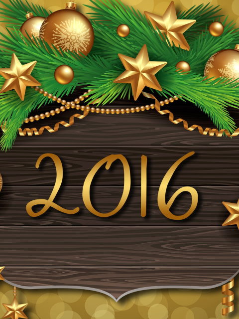 Sfondi Happy New Year 2016 Golden Style 480x640