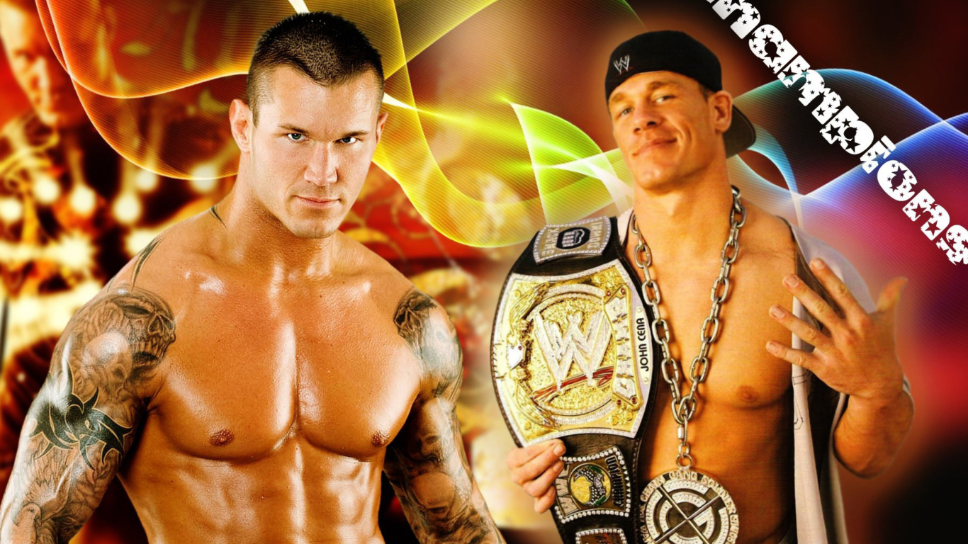 Sfondi John Cena vs Randy Orton 1366x768