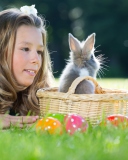 Girl And Fluffy Easter Rabbit wallpaper 128x160