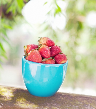 Kostenloses Strawberries In Blue Cup Wallpaper für 640x1136