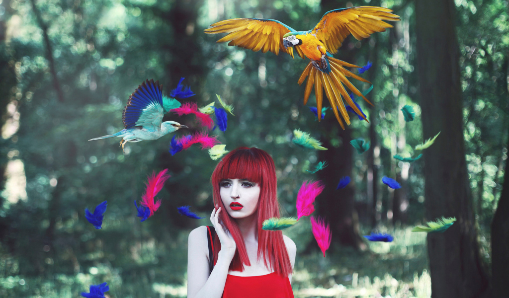 Screenshot №1 pro téma Girl, Birds And Feathers 1024x600