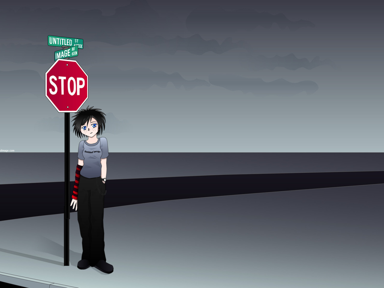 Das Stop Sign and Crossroad Wallpaper 1280x960