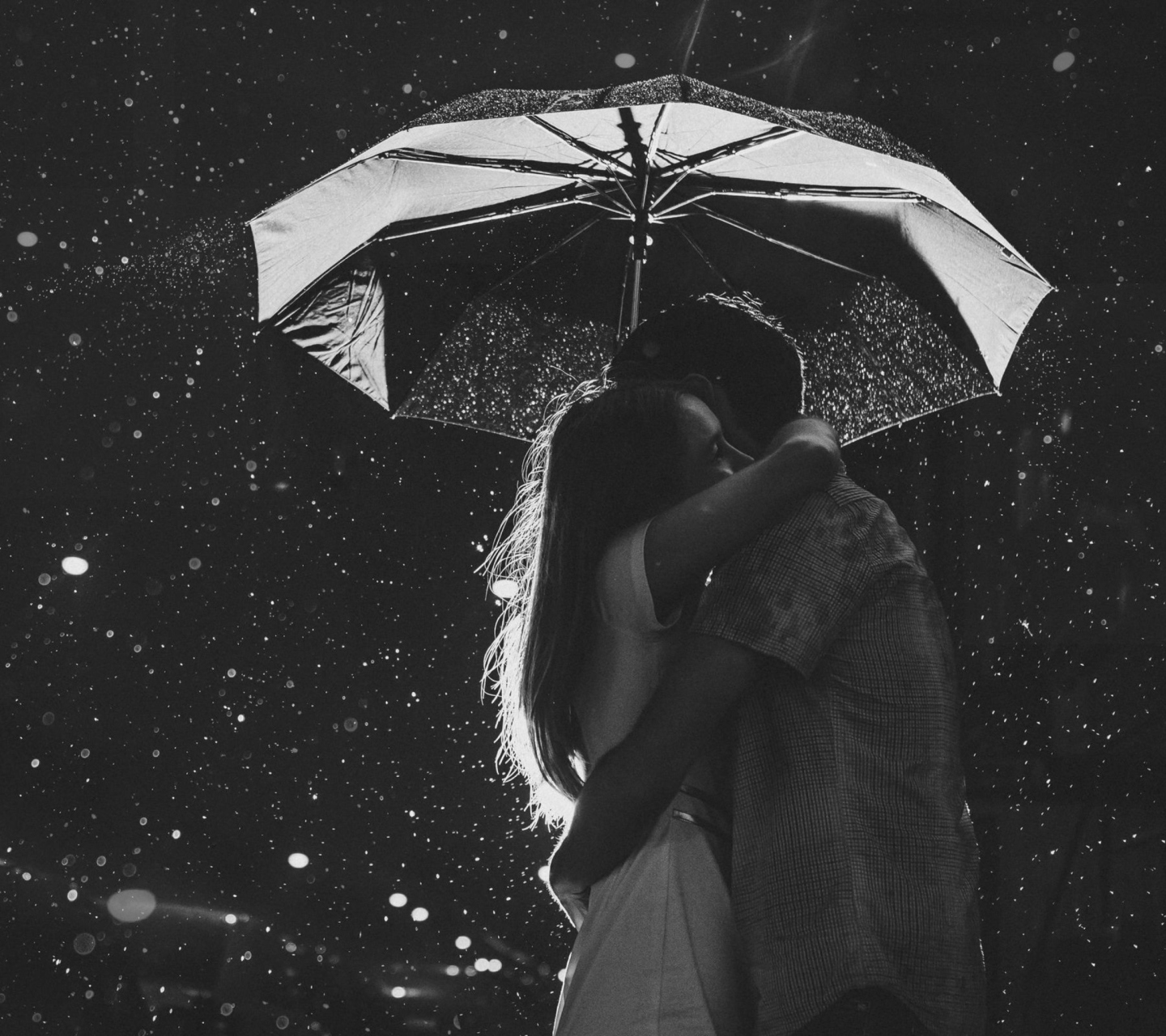 Das Black And White Rain Hug Wallpaper 1440x1280