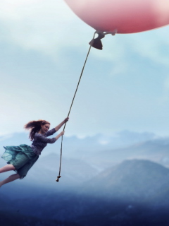 Girl Flying With Magic Balloon wallpaper 240x320