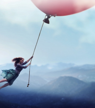 Kostenloses Girl Flying With Magic Balloon Wallpaper für Nokia Asha 308