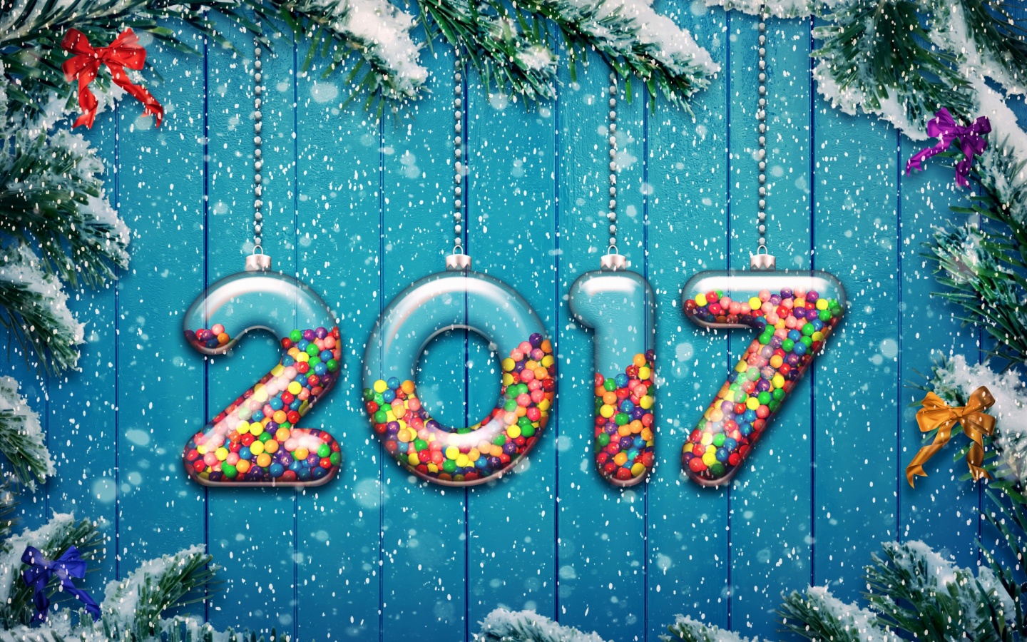 Happy New Year 2017 on Snowfall Texture wallpaper 1440x900