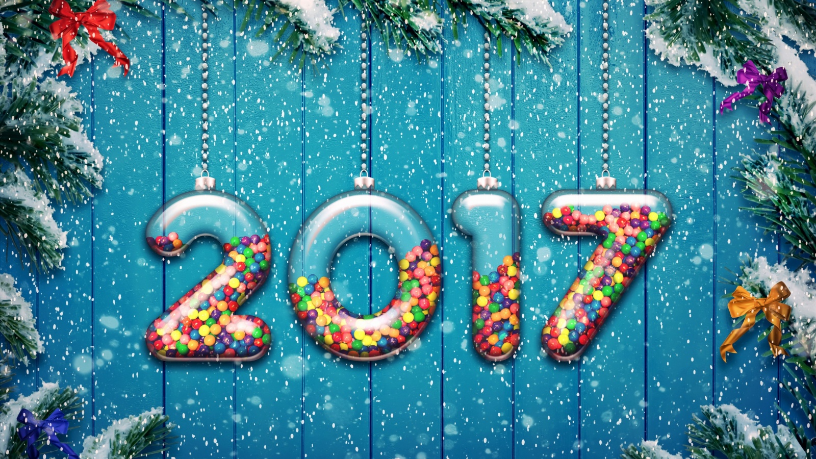 Das Happy New Year 2017 on Snowfall Texture Wallpaper 1600x900