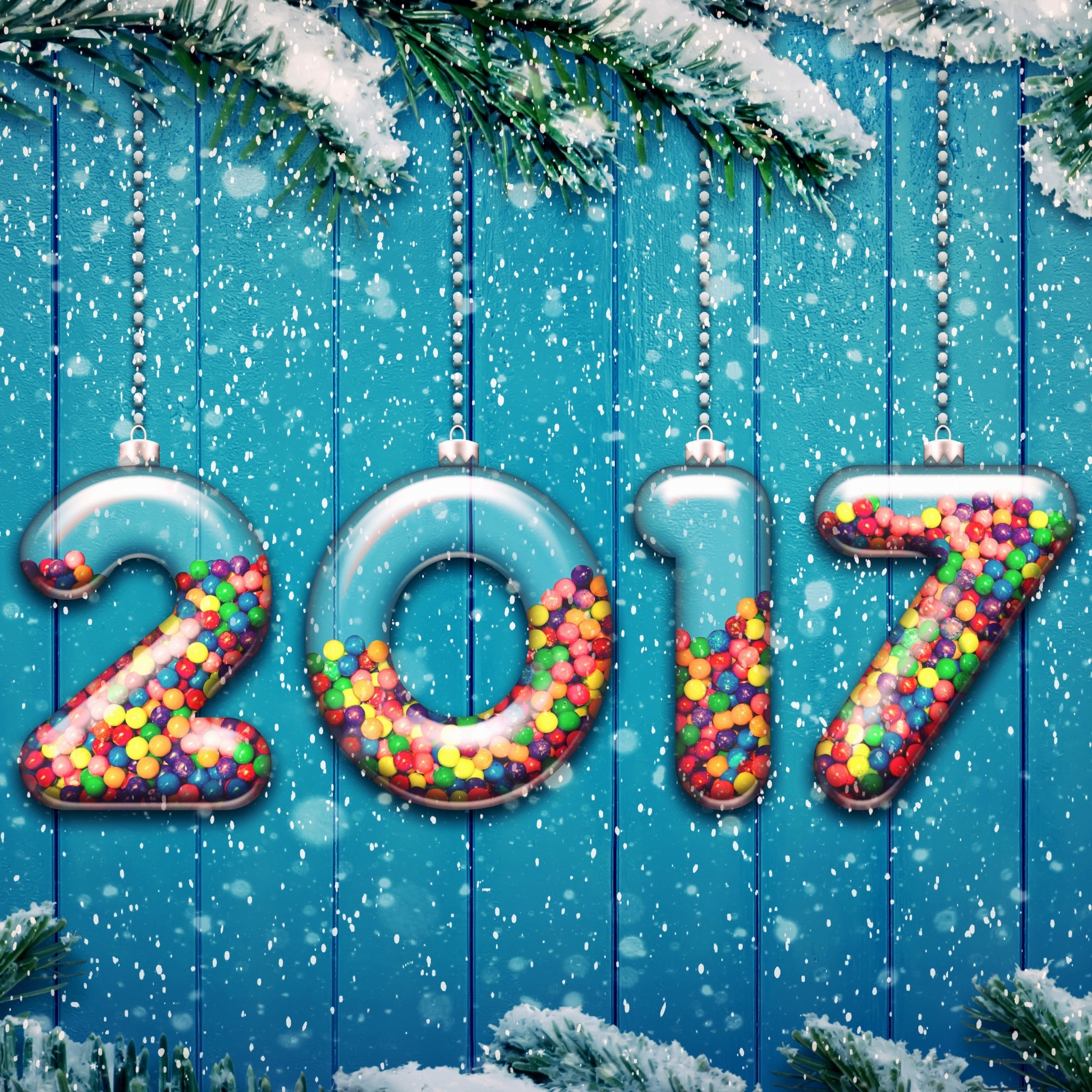 Das Happy New Year 2017 on Snowfall Texture Wallpaper 2048x2048