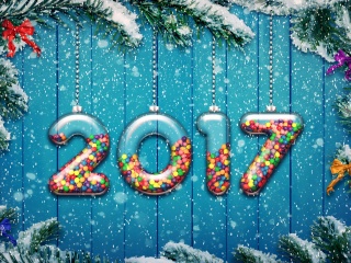 Happy New Year 2017 on Snowfall Texture wallpaper 320x240