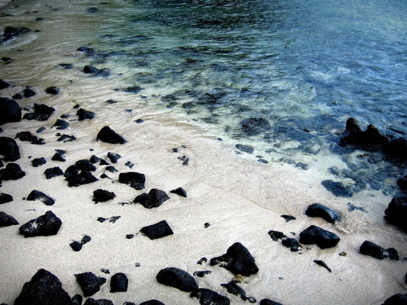 Das Black Stones On White Sand Beach Wallpaper 800x600