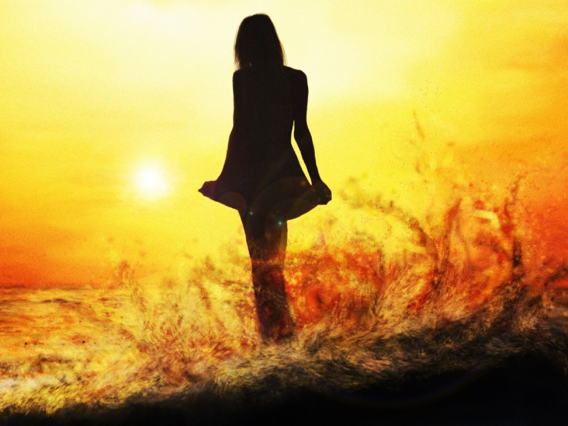 Fondo de pantalla Girl Silhouette on Sunset 1152x864