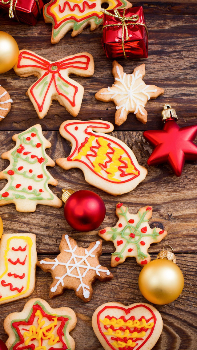 Christmas Decorations Cookies and Balls wallpaper 640x1136