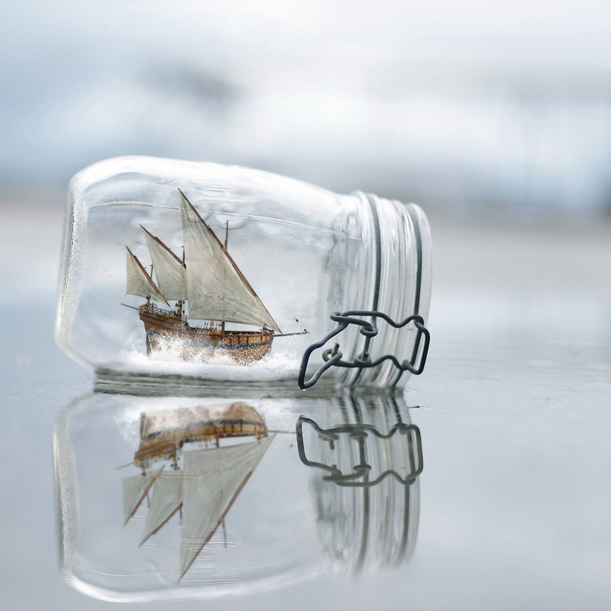 Обои Toy Ship In Bottle 2048x2048