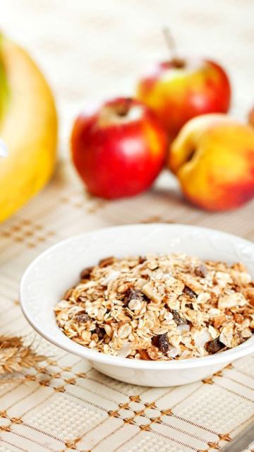 Breakfast with bananas and oatmeal wallpaper 360x640