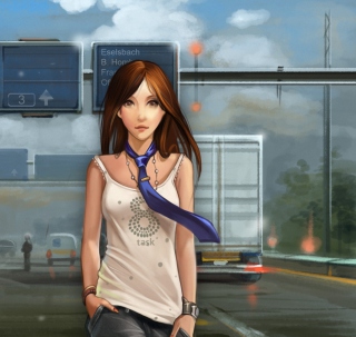 Kostenloses Girl In Tie Walking On Road Wallpaper für iPad mini