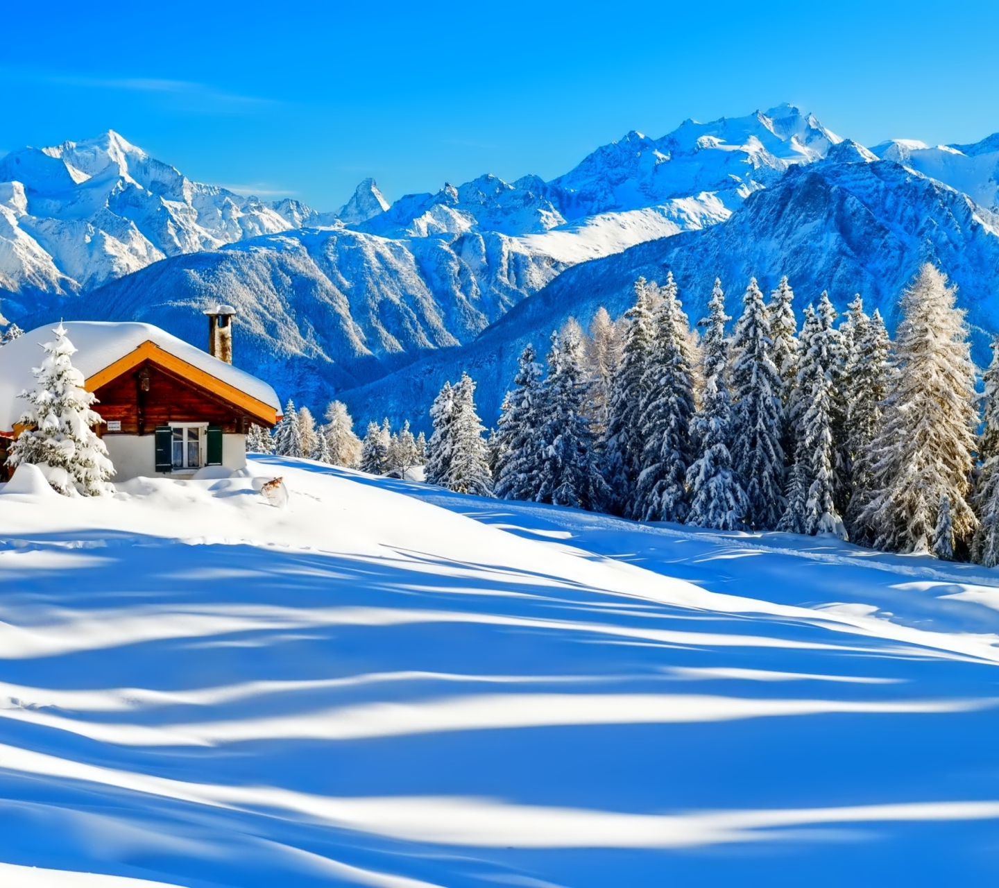 Обои Switzerland Alps in Winter 1440x1280